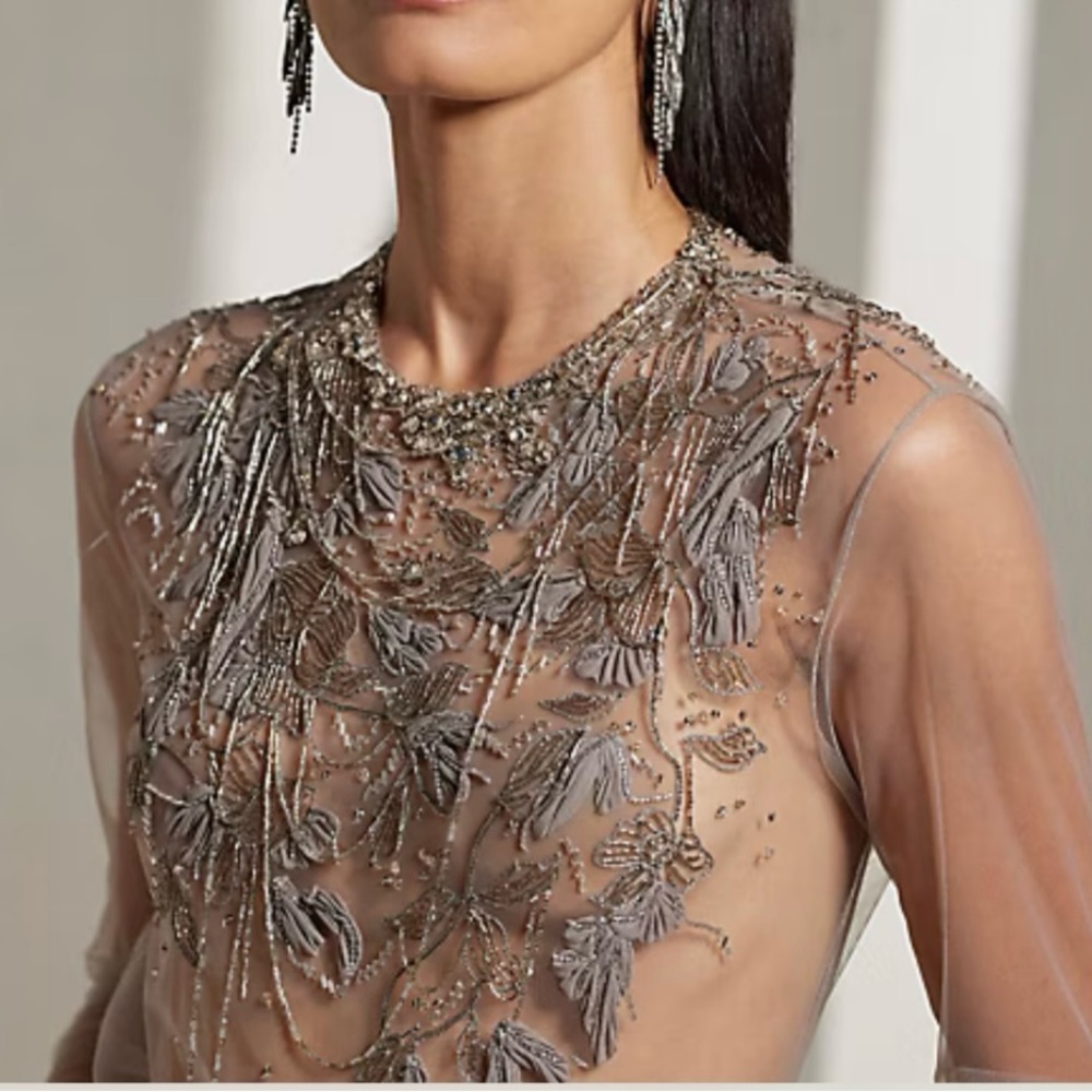 Ralph Lauren’s collection Fiorenzo Embellished Tulle Blouse 2 piece Made Italy